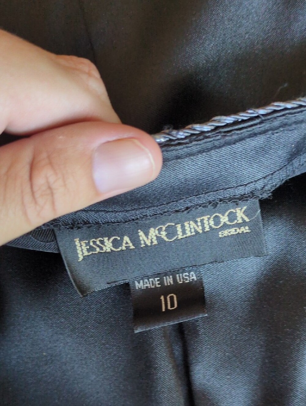 Jessica McClintock Strapless Black Satin Evening Gown with Embroidered Bodice - Picture 6 of 6